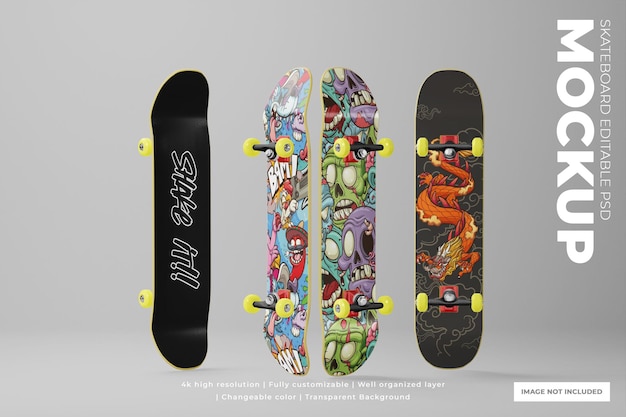 Realistico skateboard deck mockup psd per fantastici design sportivi