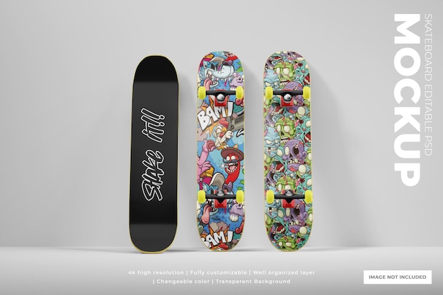 Realistico skateboard deck mockup psd per fantastici design sportivi