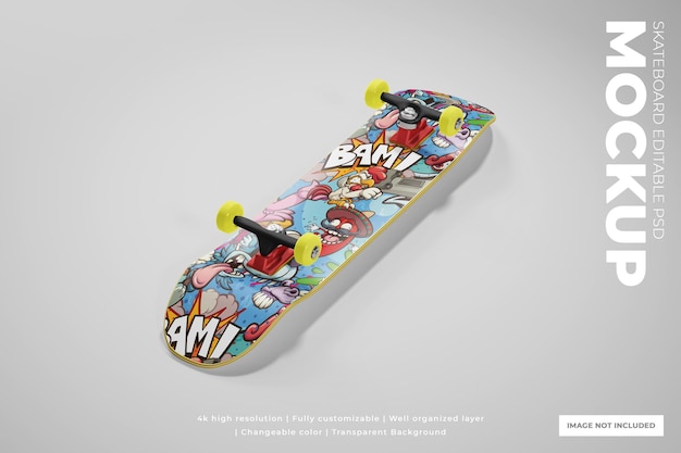 Realistico skateboard deck mockup psd per fantastici design sportivi