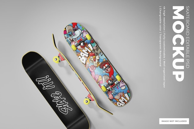 Realistico skateboard deck mockup psd per fantastici design sportivi