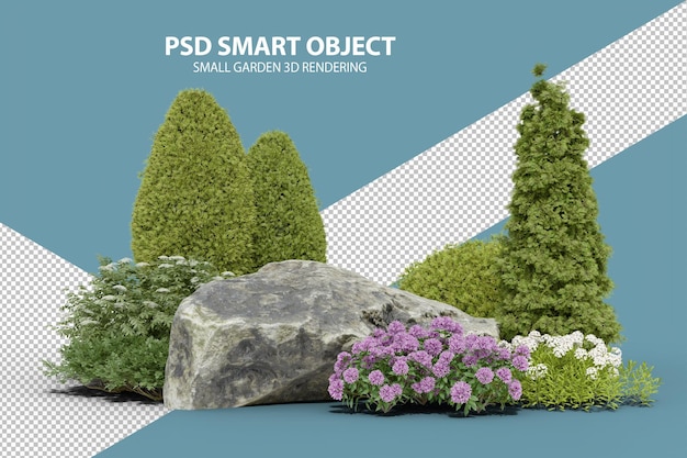 Realistic small garden 3d rendering of isolated objects