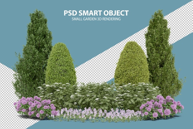 PSD realistic small garden 3d rendering of isolated objects