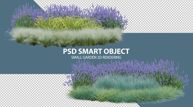 Realistic small garden 3d rendering of isolated objects