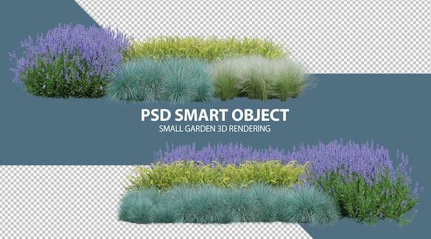 Realistic small garden 3d rendering of isolated objects