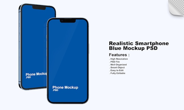 편집 가능한 디자인과 변경 가능한 색상이 있는 현실적인 스마트폰 파란색 모형 Premium Psd