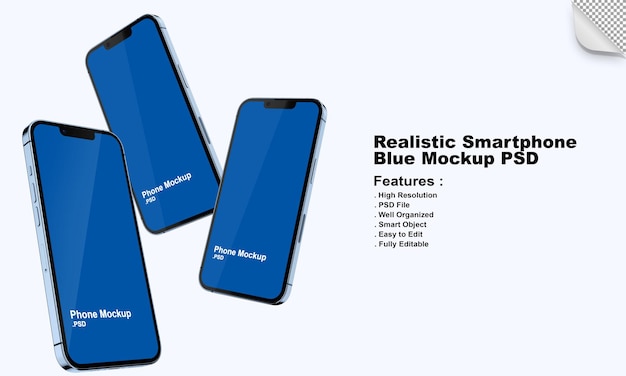 Realistic smartphone blue color mockup with editable design and changeable colors premium psd