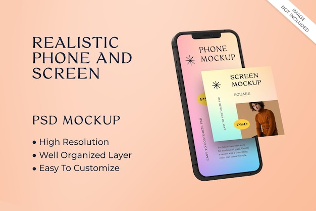 PSD realistic smartphone and screen mockup