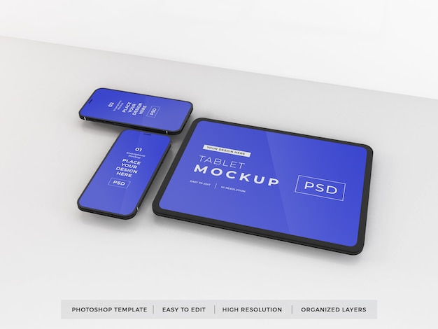 Modello realistico di mockup di smartphone e tablet