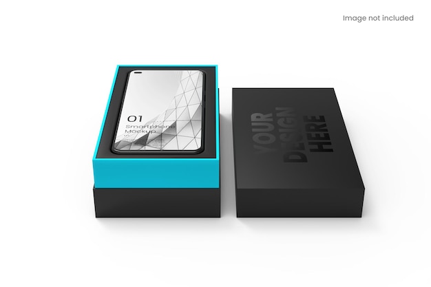 Smartphone realistico con mockup di scatola