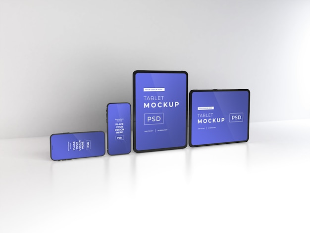 Realistic smartphones and tablets mockup