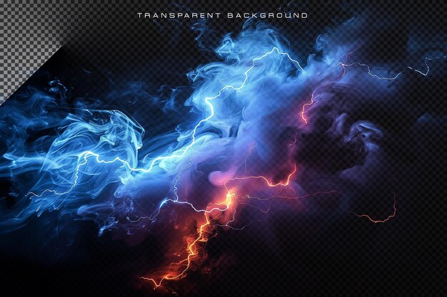 PSD realistic smoke with thunder lighting overlay in transparent background