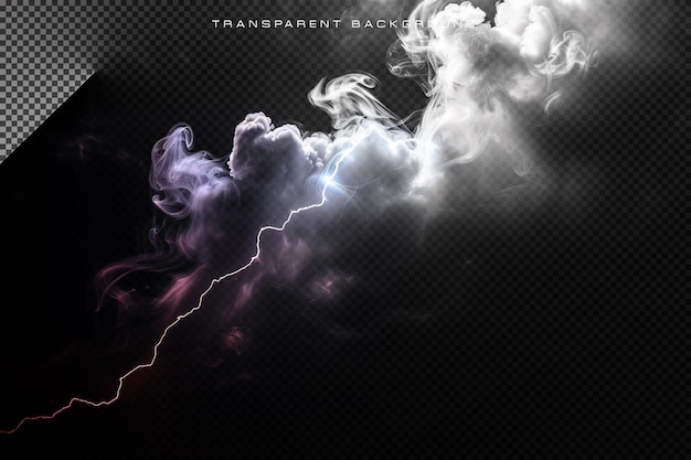 PSD realistic smoke with thunder lighting overlay in transparent background