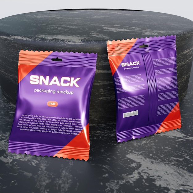 Realistic snack bag packaging mockup psd