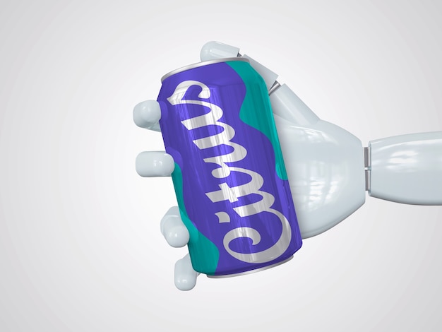 PSD realistic soda can mockup holding by hand