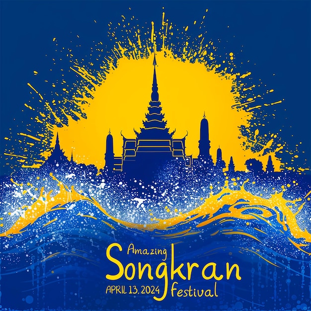 PSD realistic songkran banner template with songkran festival of thailand water splash background