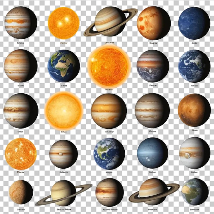 PSD realistic space planet isolated icon set