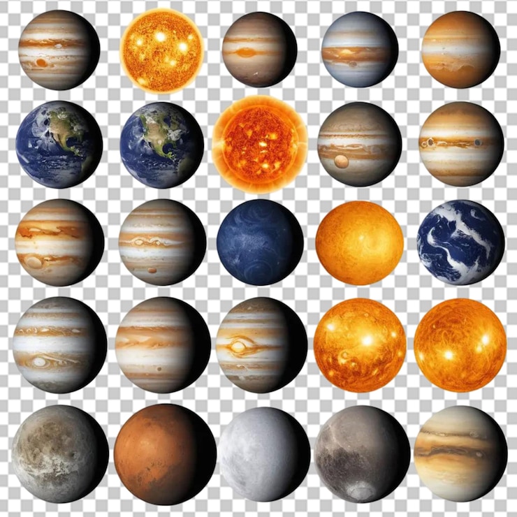 PSD realistic space planet isolated icon set