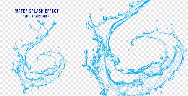 透明な背景に分離された現実的なスプラッシュ水効果