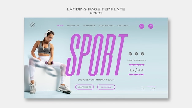 Realistic sport design landing page template