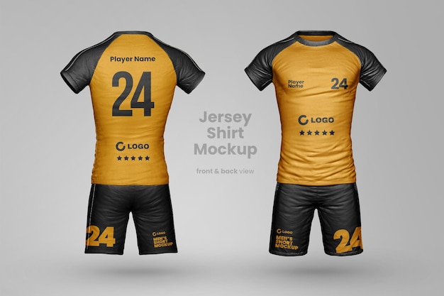 Realistic sportwear mockup with shorts and t shirt fullbody