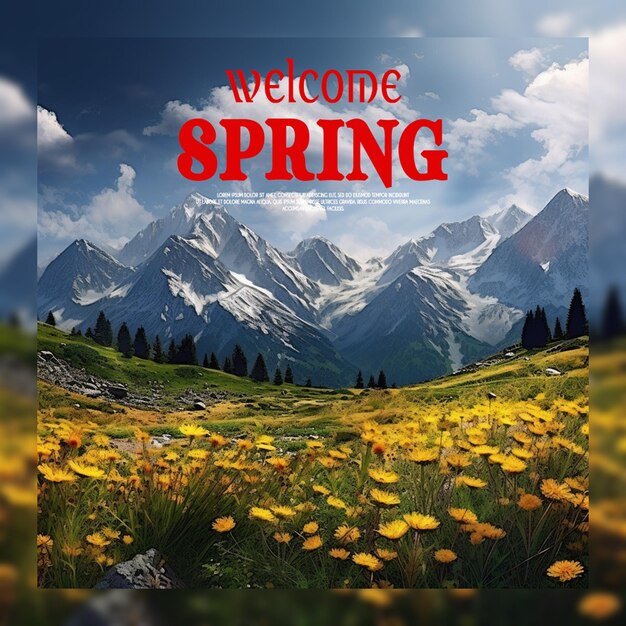 PSD realistic spring floral frame welcome spring