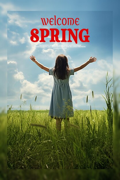 PSD realistico cornice floreale primaverile benvenuto primavera
