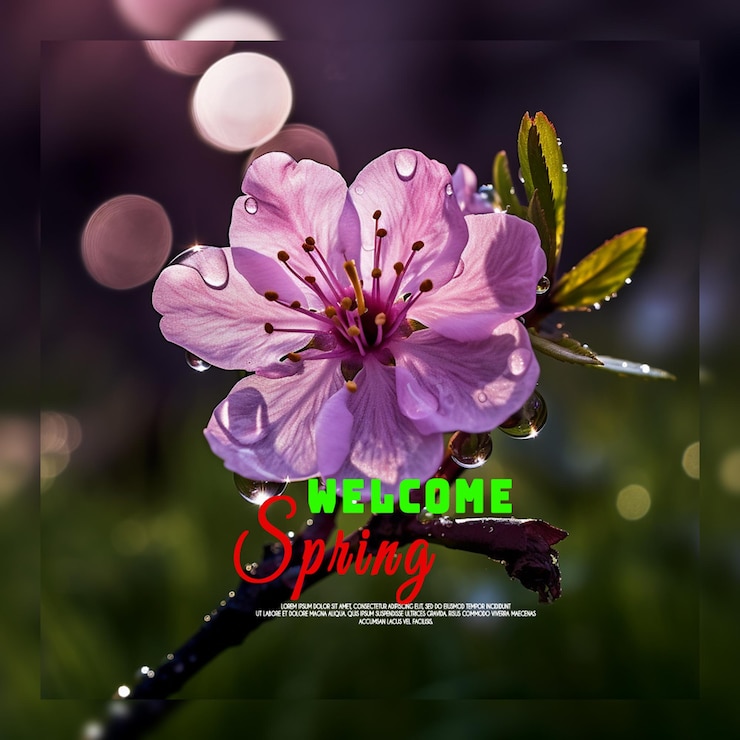 PSD realistic spring floral frame welcome spring