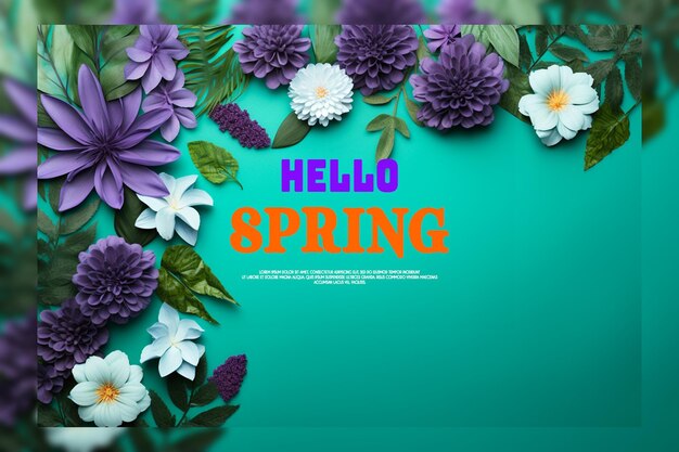 Realistic spring floral frame welcome spring