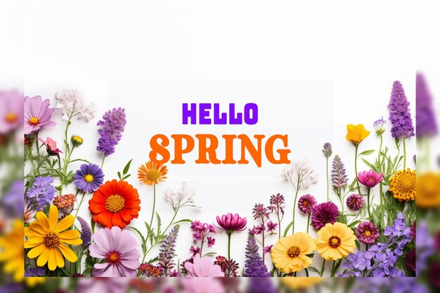 PSD realistic spring floral frame welcome spring