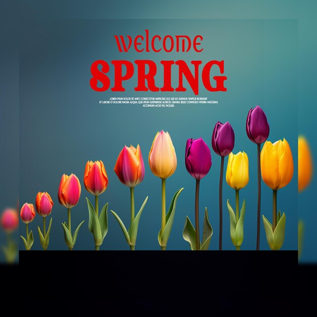 PSD realistico cornice floreale primaverile benvenuto primavera