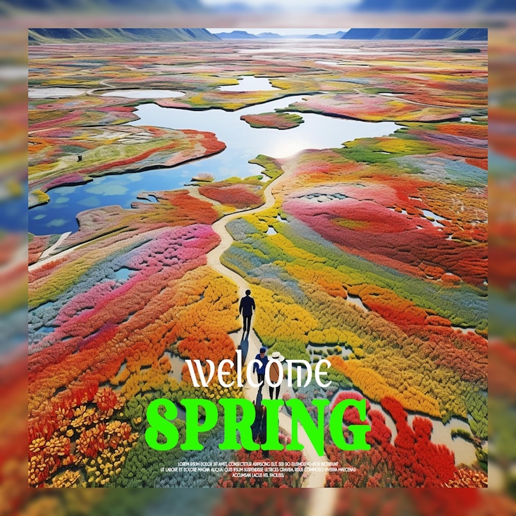 PSD realistic spring floral frame welcome spring