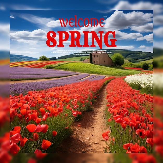 PSD realistic spring floral frame welcome spring