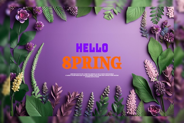PSD realistic spring floral frame welcome spring