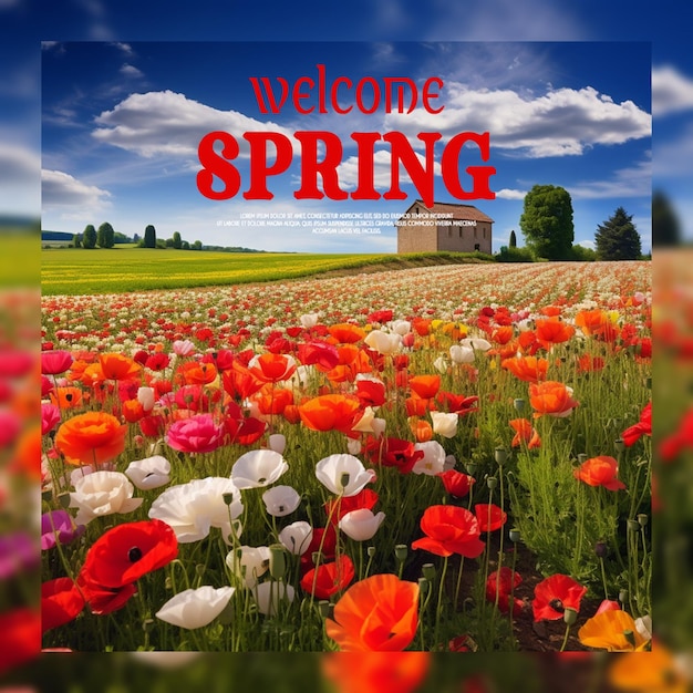 PSD realistic spring floral frame welcome spring