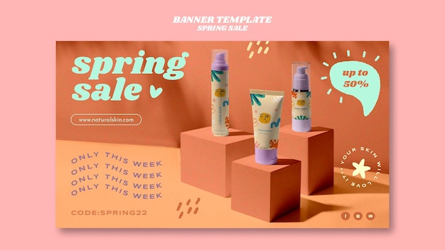 Realistic spring sale banner template design