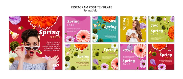 PSD реалистичные посты в instagram о весенней распродаже