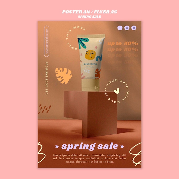 Realistic spring sale poster template design