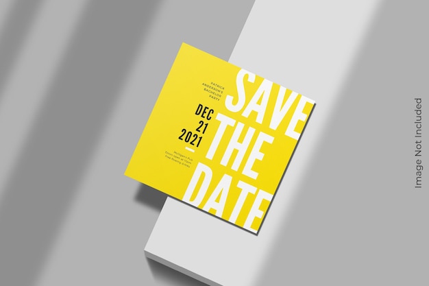 PSD realistic square invitation mockup with shadow overlay