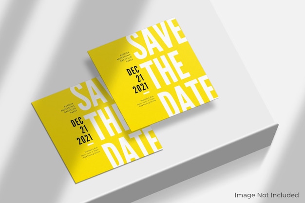 Realistic square invitation mockup with shadow overlay