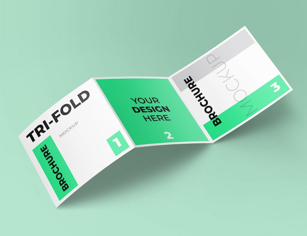 Realistic square trifold brochure mockup