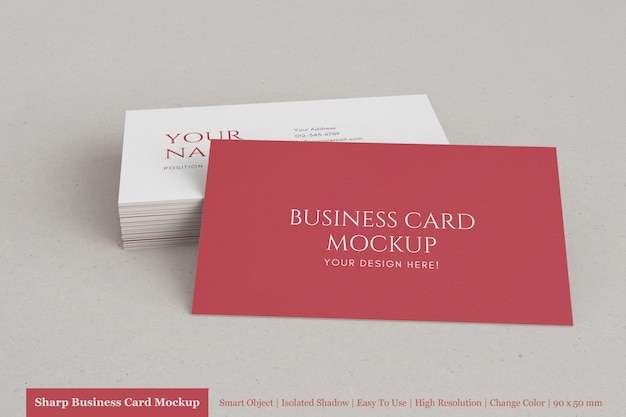 Realistic stacked 90x50mm horizontal business card mockup with textured paper