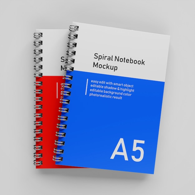 PSD realistico impilati double a5 a spirale copertina rigida binder notepad mock ups modello di progettazione in vista dall'alto