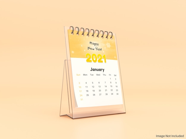 Realistic standing glass desk calendar mockup