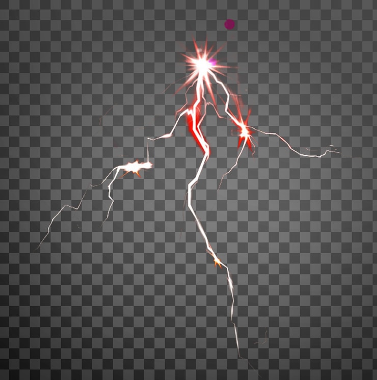 PSD realistic style of bright glowing lightning isolated on a dark natural light effect