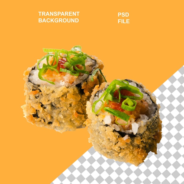 a realistic sushi in plate and piece of sushi on tranparent background