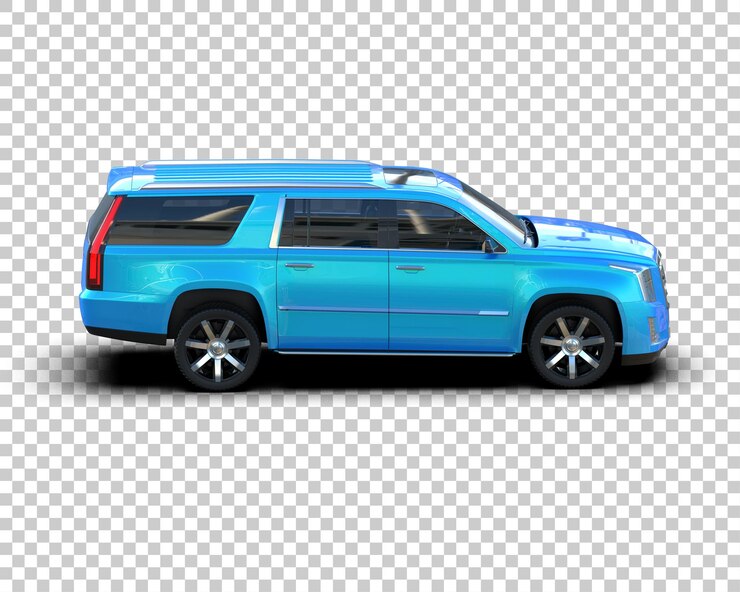 PSD बैकग्राउंड 3d रेंडरिंग चित्रण पर अलग किया गया यथार्थवादी suv