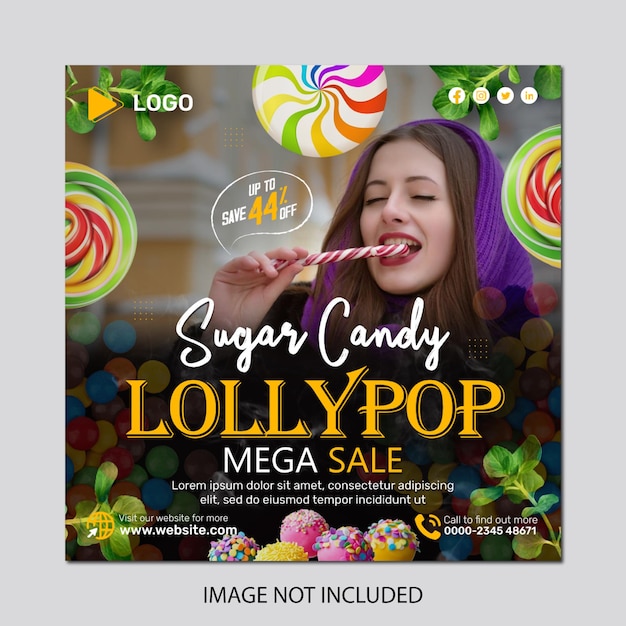 PSD realistic sweet candy lollipop products advertising instagram social media poster design