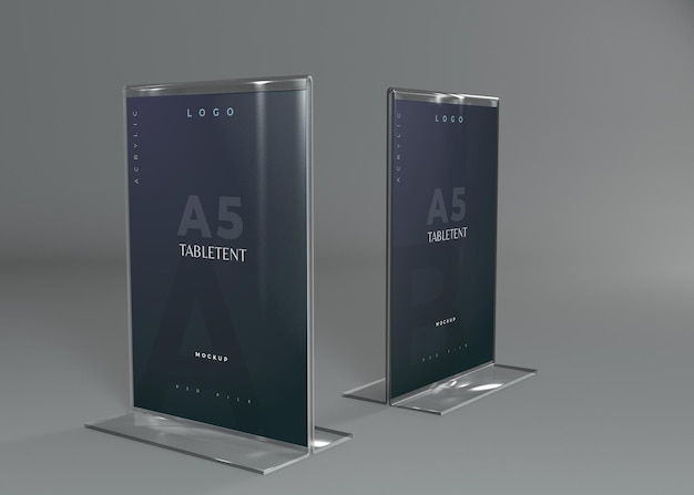 Realistic tabletent card acrylic a5 mockup