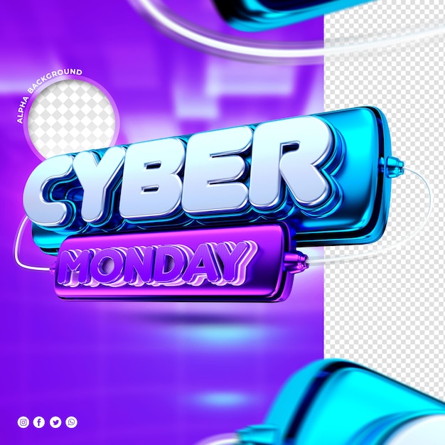 Realistic technology cyber monday concept label 3d render