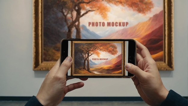 PSD realistic template smart phone photo frame mockup